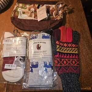 Alpaca Socks & Knit Gloves Gift Set - Multicolor Includes Wristlet